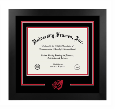 University of West Alabama Logo Mat Frame in Manhattan Black with Black & Red Mats for DOCUMENT: 8 1/2"H X 11"W  