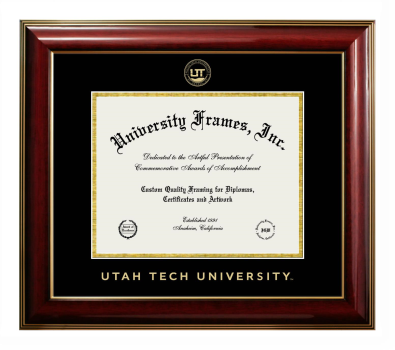 Utah Tech University Diploma Frame in Classic Mahogany with Gold Trim with Black & Gold Mats for document: 8 1/2"h x 11"w  