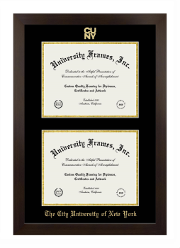 The City University of New York Double Degree (Stacked) Frame in Manhattan Espresso with Black & Gold Mats for document: 8 1/2"h x 11"w  , document: 8 1/2"h x 11"w  