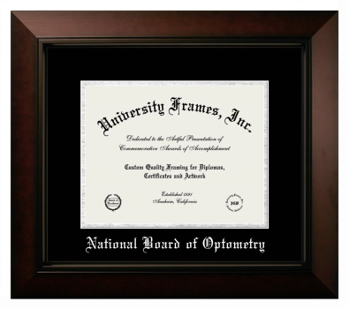 National Board of Optometry Diploma Frame in Legacy Black Cherry with Black & Silver Mats for document: 8 1/2"h x 11"w  