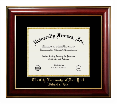 The City University of New York School of Law (CUNY) Diploma Frame in Classic Mahogany with Gold Trim with Black & Gold Mats for document: 8 1/2"h x 11"w  