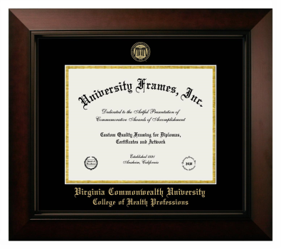 Virginia Commonwealth University College of Health Professions Diploma Frame in Legacy Black Cherry with Black & Gold Mats for document: 8 1/2"h x 11"w  