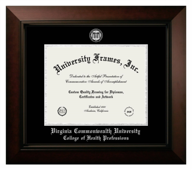 Virginia Commonwealth University College of Health Professions Diploma Frame in Legacy Black Cherry with Black & Silver Mats for document: 8 1/2"h x 11"w  
