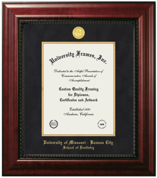 University of Missouri - Kansas City School of Dentistry Diploma Frame in Executive with Gold Fillet with Black Suede Mat for  11"H X 8 1/2"W  