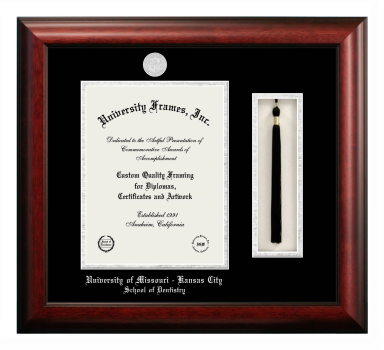 Diploma with Tassel Box Frame in Satin Mahogany with Black & Silver Mats for  11"H X 8 1/2"W  
