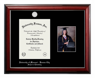 Diploma with 5 x 7 Portrait Frame in Classic Mahogany with Silver Trim with Black Mat for  11"H X 8 1/2"W  