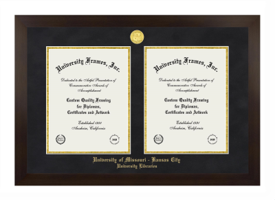 Double Degree (Side-by-Side) Frame in Manhattan Espresso with Black Suede & Gold Mats for DOCUMENT: 11"H X 8 1/2"W  , DOCUMENT: 11"H X 8 1/2"W  