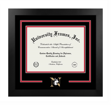 Northeastern University Logo Mat Frame in Manhattan Black with Black & Red Mats for DOCUMENT: 8 1/2"H X 11"W  