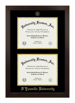 D'Youville University Double Degree (Stacked) Frame in Manhattan Espresso with Black & Gold Mats for document: 8 1/2"h x 11"w  , document: 8 1/2"h x 11"w  