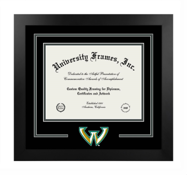 Wayne State University Logo Mat Frame in Manhattan Black with Black & Forest Green Mats for DOCUMENT: 8 1/2"H X 11"W  