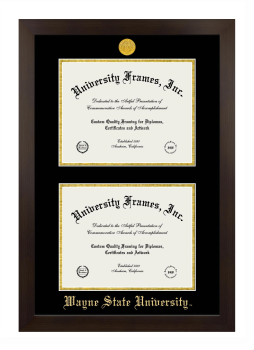 Wayne State University Double Degree (Stacked) Frame in Manhattan Espresso with Black & Gold Mats for document: 8 1/2"h x 11"w  , document: 8 1/2"h x 11"w  