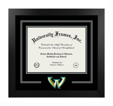 Wayne State University School of Social Work Logo Mat Frame in Manhattan Black with Black & Forest Green Mats for document: 8 1/2"h x 11"w  
