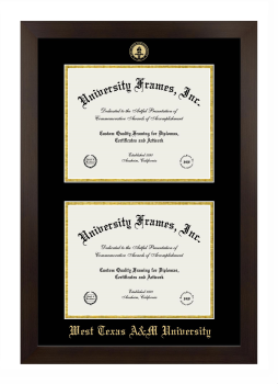 West Texas A&M University Double Degree (Stacked) Frame in Manhattan Espresso with Black & Gold Mats for document: 8 1/2"h x 11"w  , document: 8 1/2"h x 11"w  