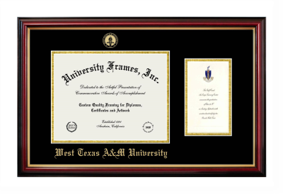 West Texas A&M University Diploma with Announcement Frame in Petite Mahogany with Gold Trim with Black & Gold Mats for document: 8 1/2"h x 11"w  , diploma: 7"h x 4"w  