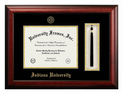 Diploma with Tassel Box Frame in Satin Mahogany with Black & Gold Mats for DOCUMENT: 8 1/2"H X 11"W  