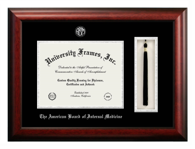 Diploma with Tassel Box Frame in Satin Mahogany with Black & Silver Mats for DOCUMENT: 8 1/2"H X 11"W  