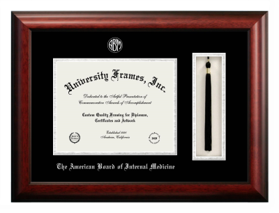 American Board of Internal Medicine Diploma with Tassel Box Frame in Satin Mahogany with Black & Silver Mats for DOCUMENT: 8 1/2"H X 11"W  