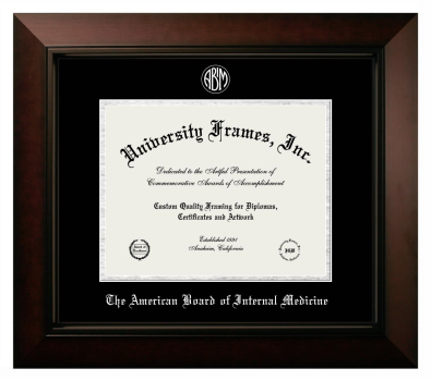 American Board of Internal Medicine Diploma Frame in Legacy Black Cherry with Black & Silver Mats for DOCUMENT: 8 1/2"H X 11"W  