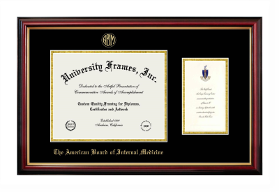 American Board of Internal Medicine Diploma with Announcement Frame in Petite Mahogany with Gold Trim with Black & Gold Mats for DOCUMENT: 8 1/2"H X 11"W  ,  7"H X 4"W  