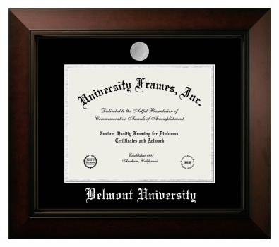 Belmont University Diploma Frame in Legacy Black Cherry with Black & Silver Mats for DOCUMENT: 8 1/2"H X 11"W  