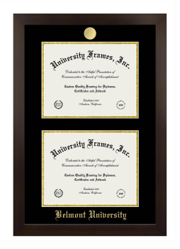 Belmont University Double Degree (Stacked) Frame in Manhattan Espresso with Black & Gold Mats for DOCUMENT: 8 1/2"H X 11"W  , DOCUMENT: 8 1/2"H X 11"W  