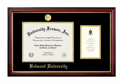 Belmont University Diploma with Announcement Frame in Petite Mahogany with Gold Trim with Black & Gold Mats for DOCUMENT: 8 1/2"H X 11"W  ,  7"H X 4"W  