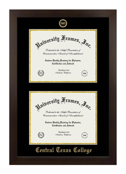 Central Texas College Double Degree (Stacked) Frame in Manhattan Espresso with Black & Gold Mats for document: 8 1/2"h x 11"w  , document: 8 1/2"h x 11"w  