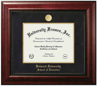 Belmont University School of Education Diploma Frame in Executive with Gold Fillet with Black Suede Mat for DOCUMENT: 8 1/2"H X 11"W  