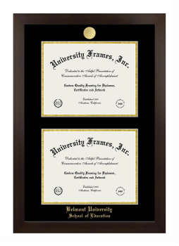 Belmont University School of Education Double Degree (Stacked) Frame in Manhattan Espresso with Black & Gold Mats for document: 8 1/2"h x 11"w  , document: 8 1/2"h x 11"w  