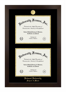 Belmont University School of Music Double Degree (Stacked) Frame in Manhattan Espresso with Black & Gold Mats for document: 8 1/2"h x 11"w  , document: 8 1/2"h x 11"w  