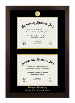 Belmont University College of Arts and Sciences Double Degree (Stacked) Frame in Manhattan Espresso with Black & Gold Mats for document: 8 1/2"h x 11"w  , document: 8 1/2"h x 11"w  
