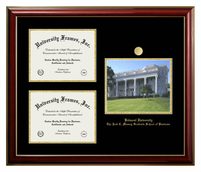 Belmont University The Jack C. Massey Graduate School of Business Triple Opening with Campus Image Frame in Classic Mahogany with Gold Trim with Black & Gold Mats for document: 8 1/2"h x 11"w  , document: 8 1/2"h x 11"w  