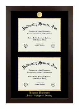 Belmont University School of Physical Therapy Double Degree (Stacked) Frame in Manhattan Espresso with Black & Gold Mats for document: 8 1/2"h x 11"w  , document: 8 1/2"h x 11"w  