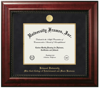 Belmont University Mike Curb College of Entertainment and Music Business Diploma Frame in Executive with Gold Fillet with Black Suede Mat for DOCUMENT: 8 1/2"H X 11"W  