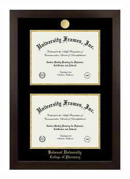 Belmont University College of Pharmacy Double Degree (Stacked) Frame in Manhattan Espresso with Black & Gold Mats for document: 8 1/2"h x 11"w  , document: 8 1/2"h x 11"w  