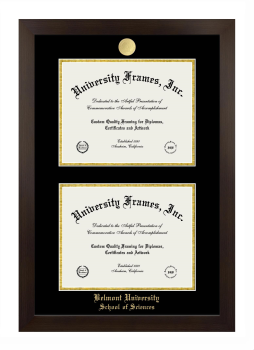 Belmont University School of Sciences Double Degree (Stacked) Frame in Manhattan Espresso with Black & Gold Mats for document: 8 1/2"h x 11"w  , document: 8 1/2"h x 11"w  