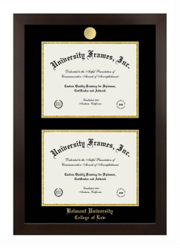 Belmont University College of Law Double Degree (Stacked) Frame in Manhattan Espresso with Black & Gold Mats for document: 8 1/2"h x 11"w  , document: 8 1/2"h x 11"w  