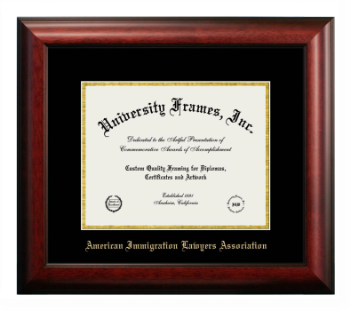 American Immigration Lawyers Association Diploma Frame in Satin Mahogany with Black & Gold Mats for DOCUMENT: 8 1/2"H X 11"W  