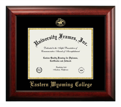 Eastern Wyoming College Diploma Frame in Satin Mahogany with Black & Gold Mats for document: 8 1/2"h x 11"w  