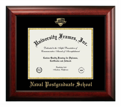 Naval Postgraduate School Diploma Frame in Satin Mahogany with Black & Gold Mats for DOCUMENT: 8 1/2"H X 11"W  