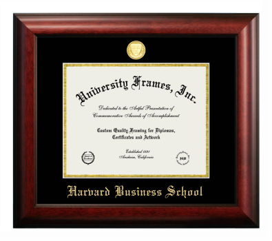 Harvard Business School Diploma Frame in Satin Mahogany with Black & Gold Mats for DOCUMENT: 8 1/2"H X 11"W  
