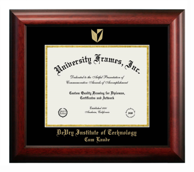 DeVry Institute of Technology Cum Laude (Phoenix, Arizona) Diploma Frame in Satin Mahogany with Black & Gold Mats for DOCUMENT: 8 1/2"H X 11"W  