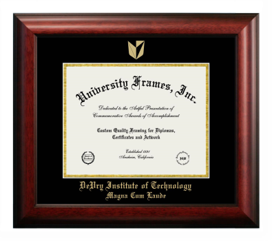DeVry Institute of Technology Magna Cum Laude (Ohio) Diploma Frame in Satin Mahogany with Black & Gold Mats for DOCUMENT: 8 1/2"H X 11"W  