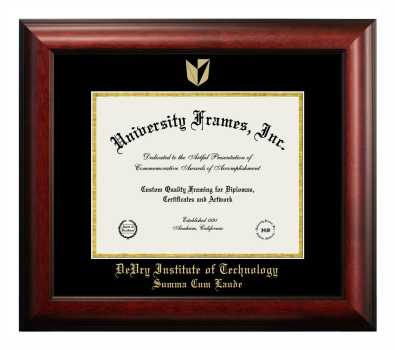 DeVry Institute of Technology Summa Cum Laude (Ohio) Diploma Frame in Satin Mahogany with Black & Gold Mats for DOCUMENT: 8 1/2"H X 11"W  