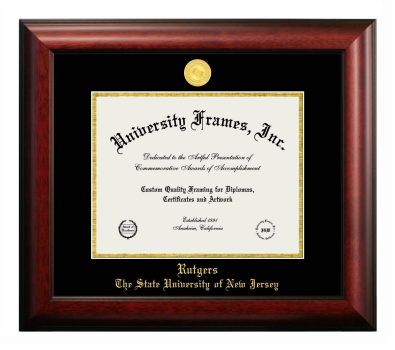 Rutgers The State University of New Jersey Diploma Frame in Satin Mahogany with Black & Gold Mats for DOCUMENT: 8 1/2"H X 11"W  