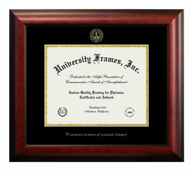 Arizona School of Massage Therapy Diploma Frame in Satin Mahogany with Black & Gold Mats for DOCUMENT: 8 1/2"H X 11"W  