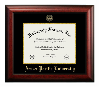 Azusa Pacific University Diploma Frame in Satin Mahogany with Black & Gold Mats for document: 8 1/2"h x 11"w  