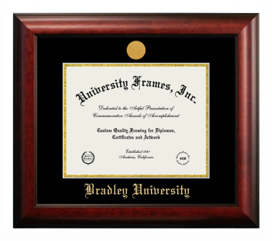 Bradley University Diploma Frame in Satin Mahogany with Black & Gold Mats for DOCUMENT: 8 1/2"H X 11"W  