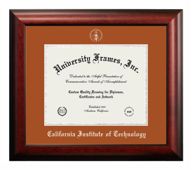 California Institute of Technology Diploma Frame in Satin Mahogany with Burnt Orange & Silver Mats for DOCUMENT: 8 1/2"H X 11"W  