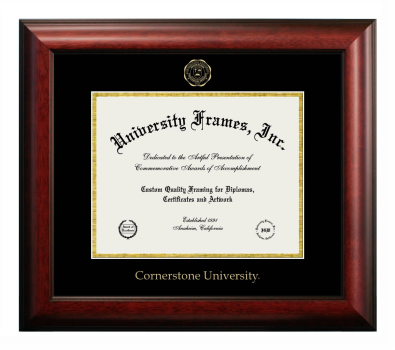 Cornerstone University Diploma Frame in Satin Mahogany with Black & Gold Mats for DOCUMENT: 8 1/2"H X 11"W  